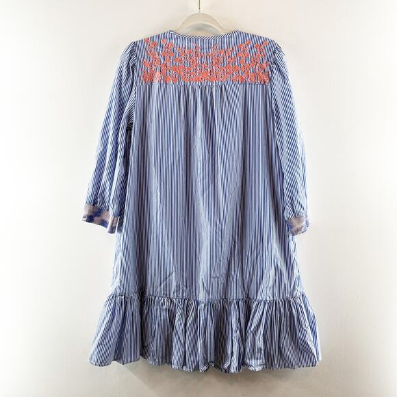 J. Crew Leda Popover Embroidered Striped 3/4 Sleeve Cotton Mini Dress Blue Small - Picture 5 of 9